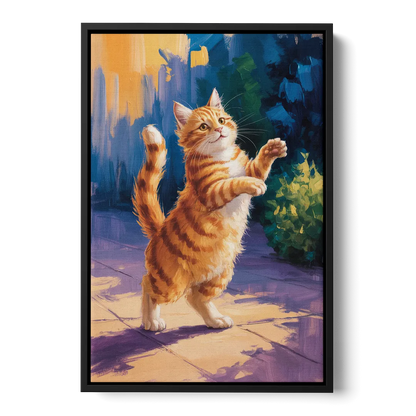 Golden Hour Orange Cat Front - Black Canvas Wall Art