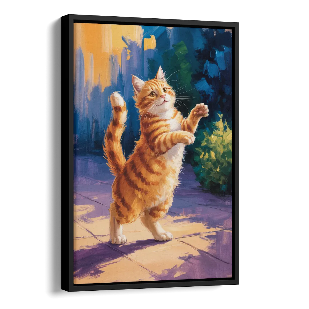Golden Hour Orange Cat Side - Black Canvas Wall Art