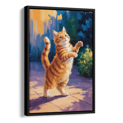 Golden Hour Orange Cat Side - Black Canvas Wall Art