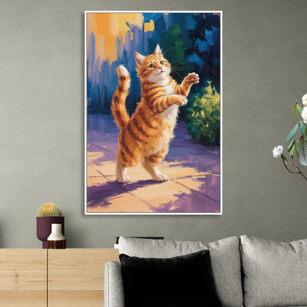 Golden Hour Orange Cat Living Room - White Canvas Wall Art