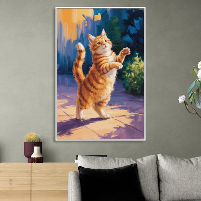 Golden Hour Orange Cat Living Room - White Canvas Wall Art