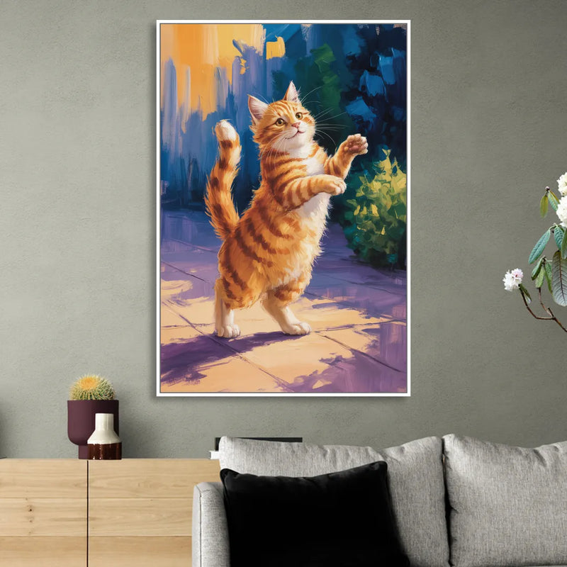 Golden Hour Orange Cat Living Room - White Canvas Wall Art