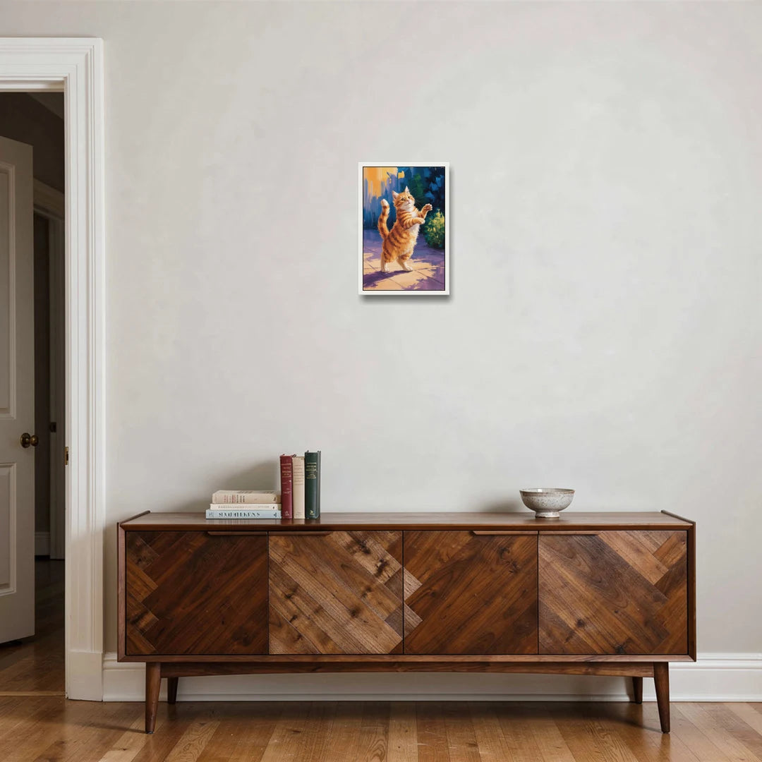 Golden Hour Orange Cat - White Framed Canvas Wall Art - Coffee Table - 12x18