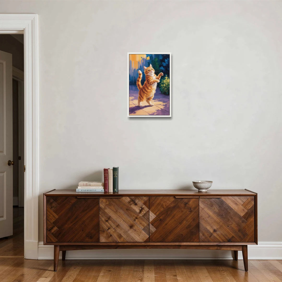 Golden Hour Orange Cat - White Framed Canvas Wall Art - Coffee Table - 16x24