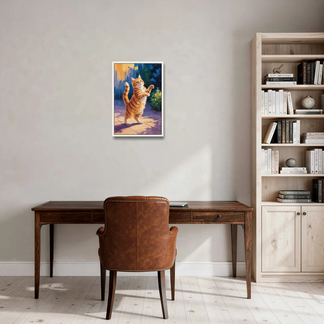 Golden Hour Orange Cat - White Framed Canvas Wall Art - Office - 16x24