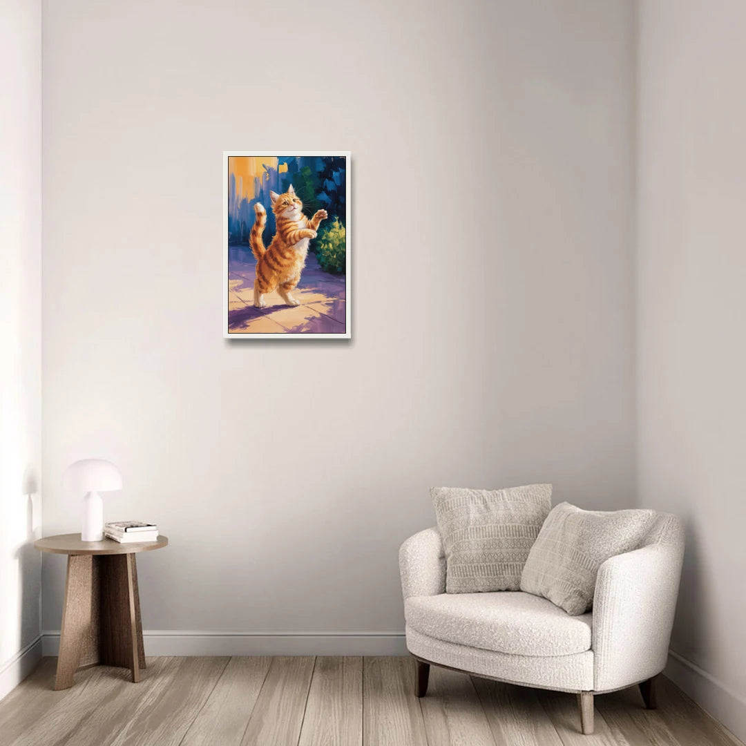 Golden Hour Orange Cat - White Framed Canvas Wall Art - Sofa - 16x24