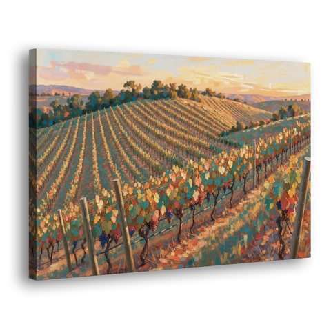 Golden Hour Vineyard Rows for the Dining Room - Canvas Wall Art - Side