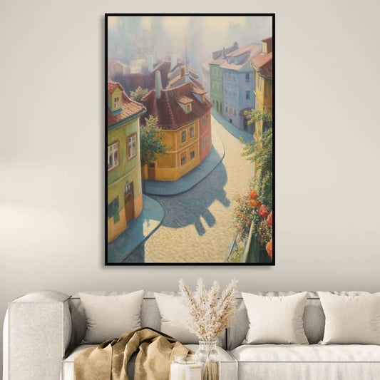 Golden Lane Stories Living Room - Black Canvas Wall Art