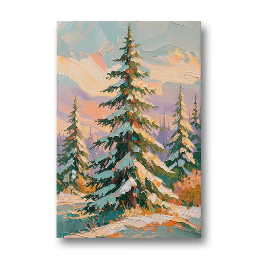 Golden Light on a Snowy Forest Fir for the Living Room - Canvas Wall Art - Front