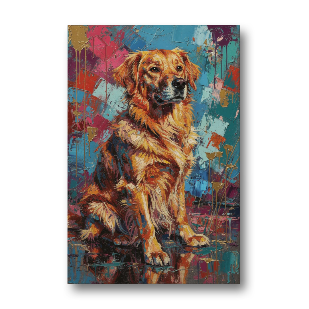 Golden Retriever in Magenta and Teal - Canvas Wall Art - Front
