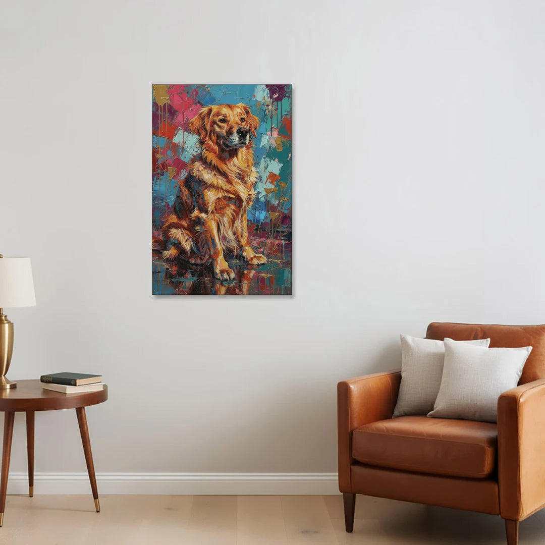 Golden Retriever in Magenta and Teal - Canvas Wall Art - Sofa - 24x36
