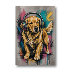 Golden Retriever with Headphones - Canvas Wall Art - Front