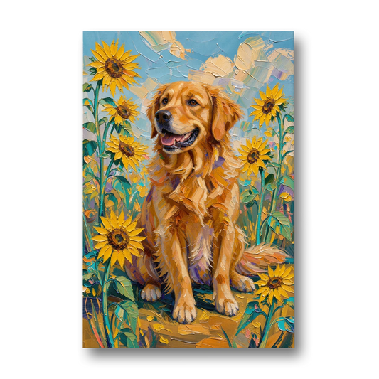 Golden Retriever with Sunflowers - Canvas Wall Art - Front