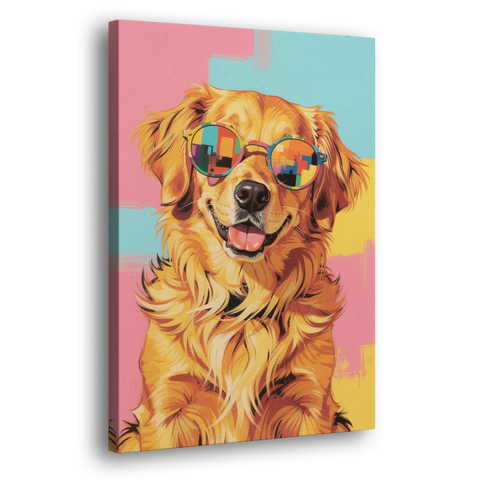Golden Retriever with Sunglasses - Canvas Wall Art - Side
