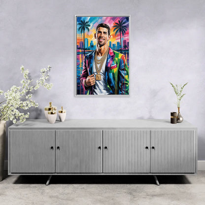 Golden Stream - Living Room White Frame Canvas