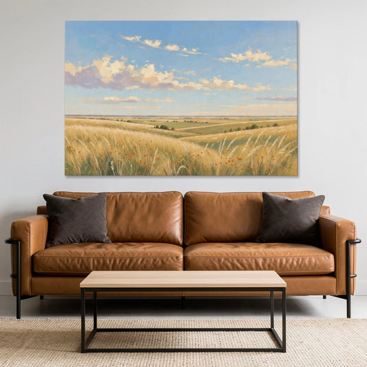 Golden Tallgrass Prairie Above a King Bed - Canvas Wall Art - Sofa - 60x40