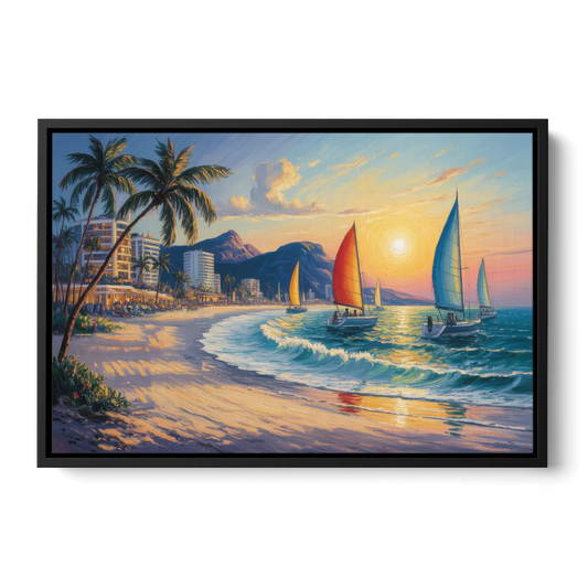 Golden Zone Beachfront - Black Framed Canvas Wall Art - Front