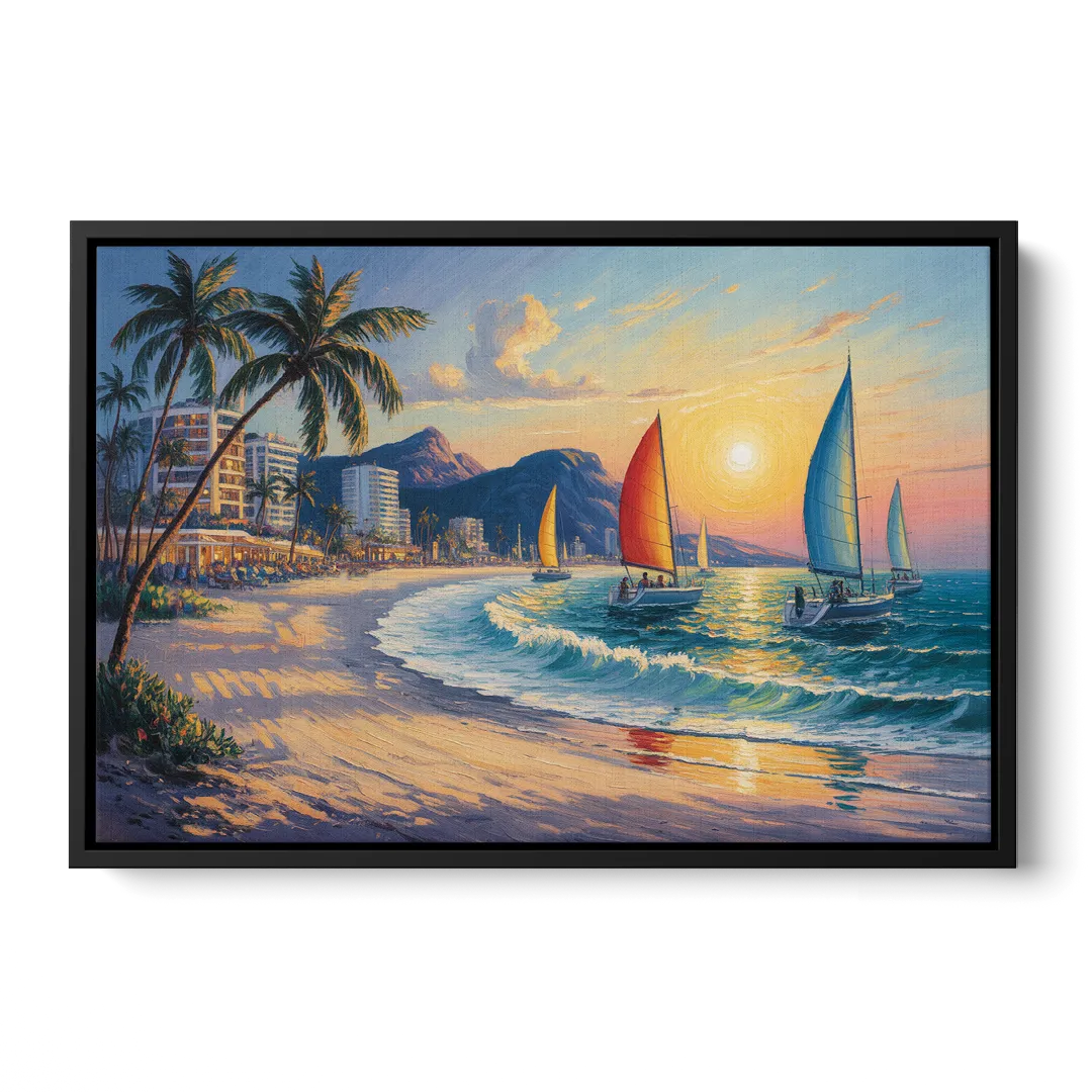 Golden Zone Beachfront Front - Black Canvas Wall Art