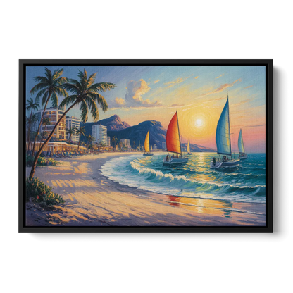 Golden Zone Beachfront Front - Black Canvas Wall Art