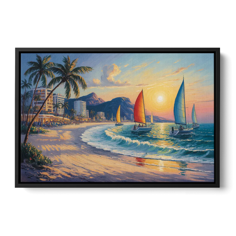 Golden Zone Beachfront Front - Black Canvas Wall Art