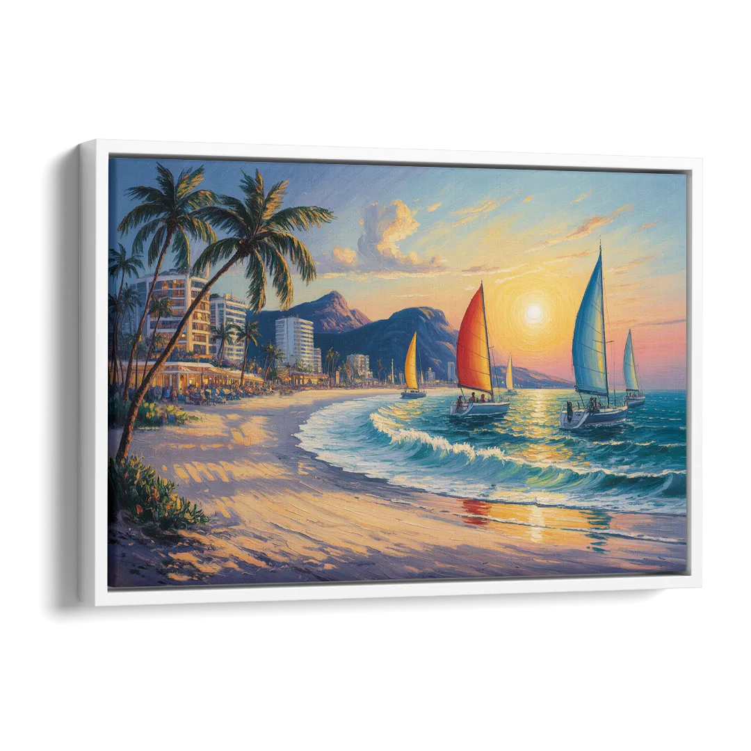 Golden Zone Beachfront Side - White Canvas Wall Art