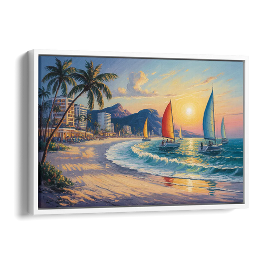 Golden Zone Beachfront Side - White Canvas Wall Art