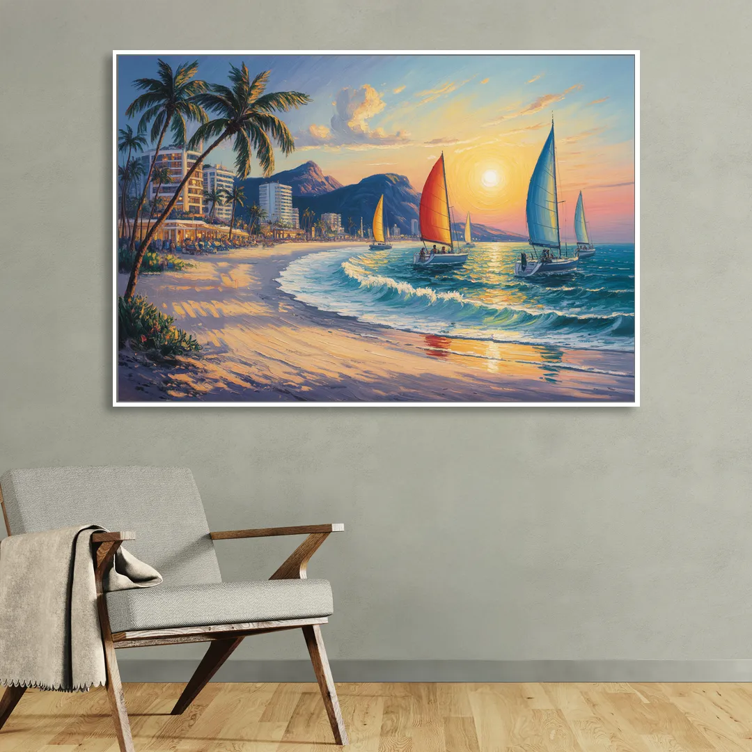 Golden Zone Beachfront Living Room - White Canvas Wall Art