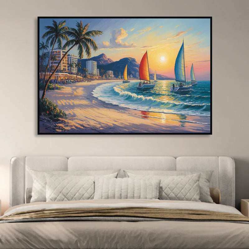 Golden Zone Beachfront Living Room - Black Canvas Wall Art