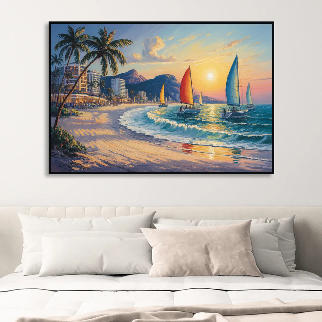 Golden Zone Beachfront Sitting Room - Black Canvas Wall Art