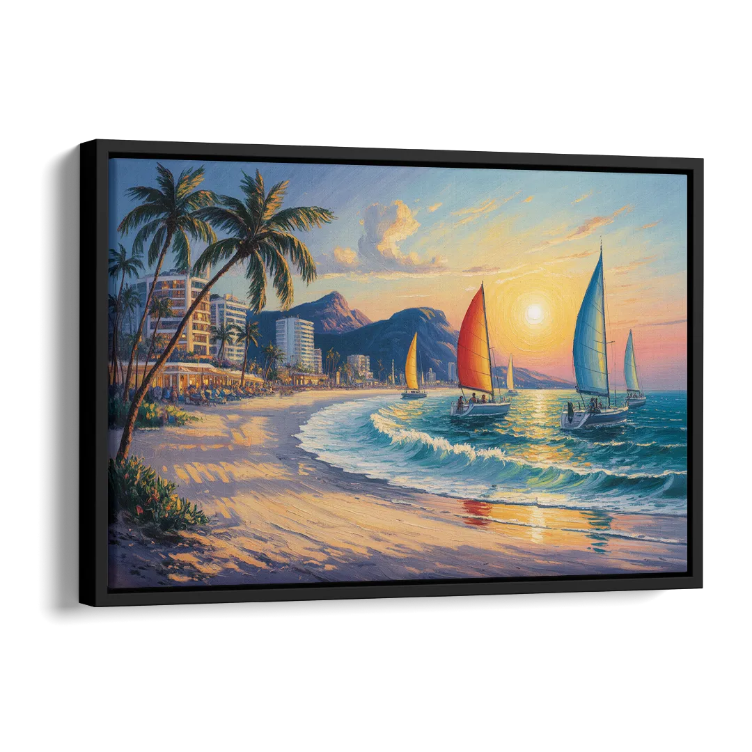 Golden Zone Beachfront Side - Black Canvas Wall Art