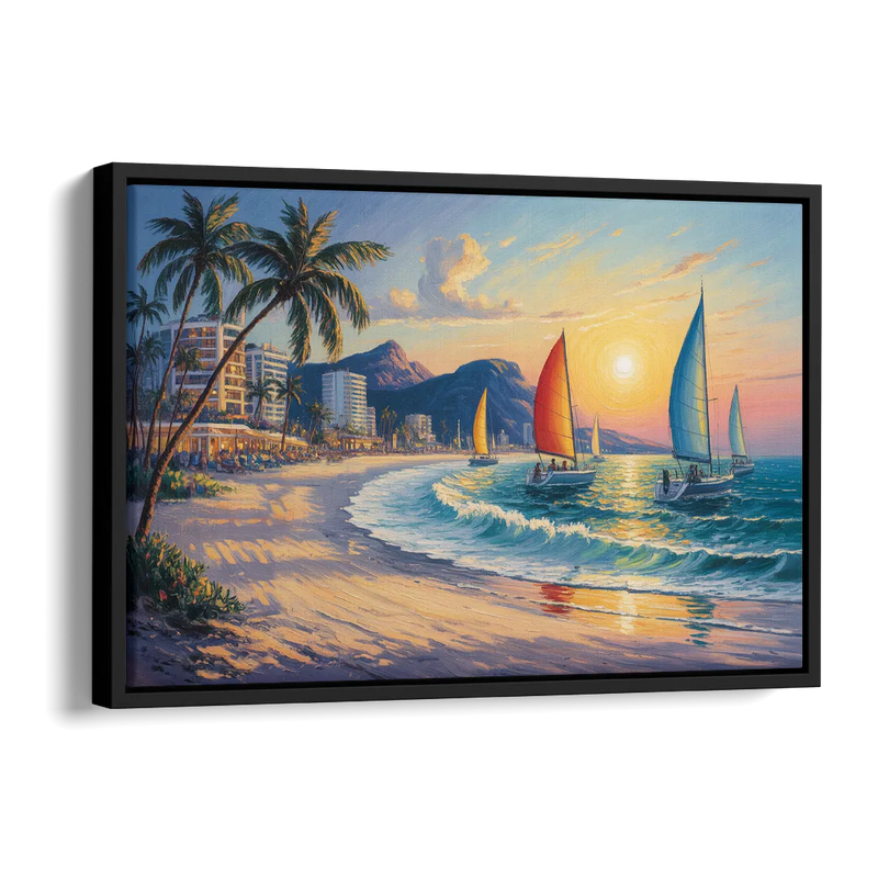 Golden Zone Beachfront Side - Black Canvas Wall Art