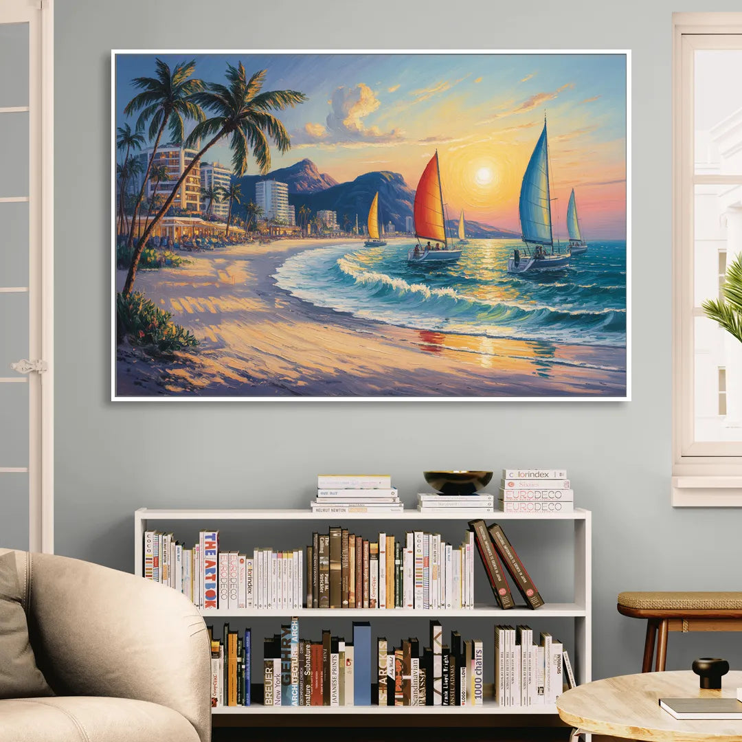 Golden Zone Beachfront Sitting Room - White Canvas Wall Art