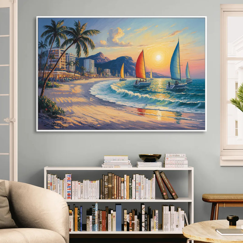 Golden Zone Beachfront Sitting Room - White Canvas Wall Art