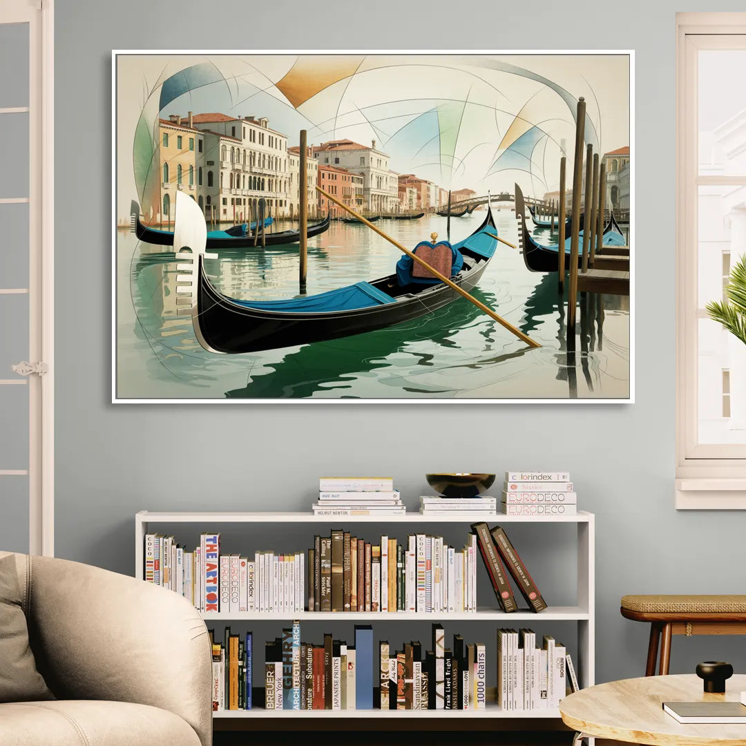 Gondola Dreams Living Room - White Canvas Wall Art
