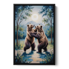 Graceful Bear Dance in Moonlight - Black Framed Canvas Wall Art - Front