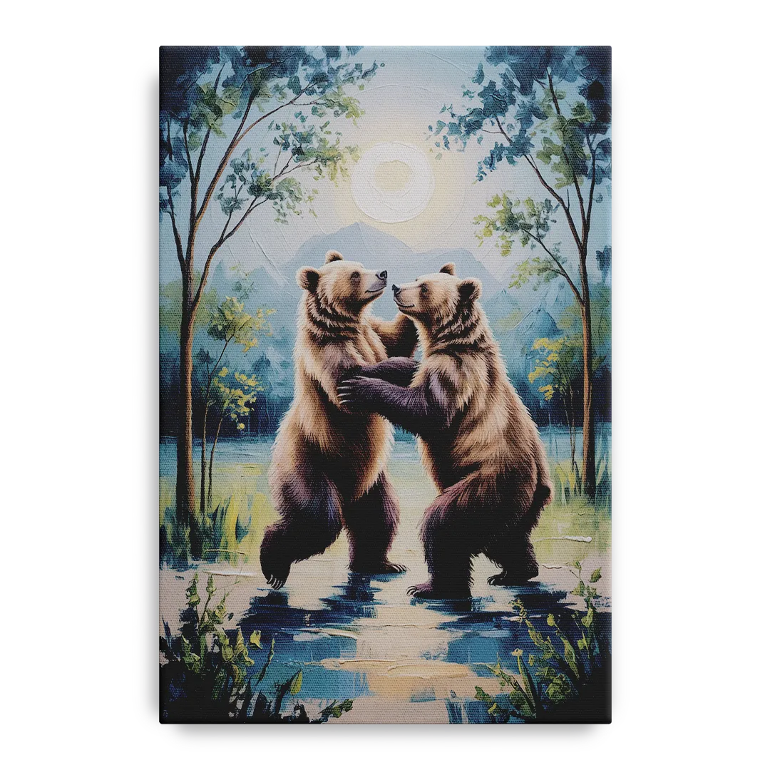 Graceful Bear Dance in Moonlight - Canvas Wall Art