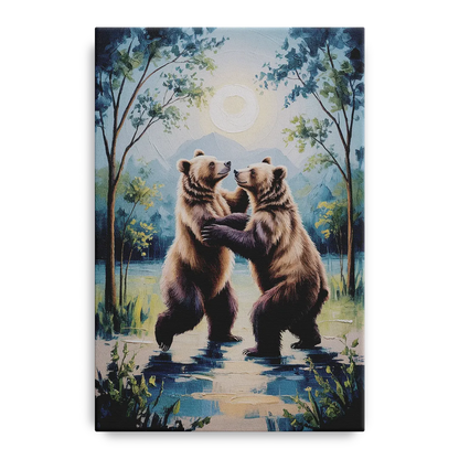 Graceful Bear Dance in Moonlight - Canvas Wall Art