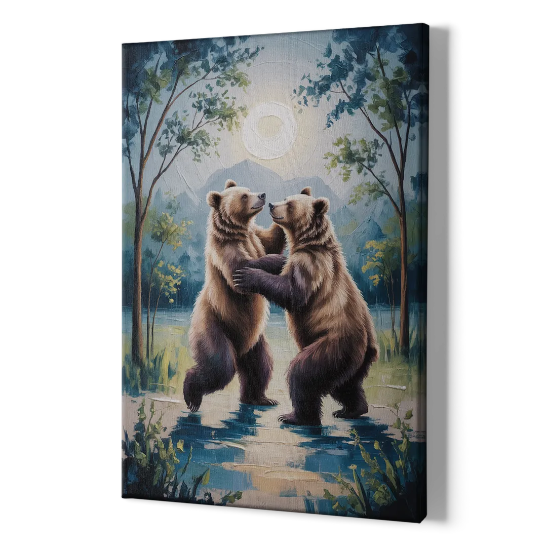 Graceful Bear Dance in Moonlight - Canvas Print Art Sides