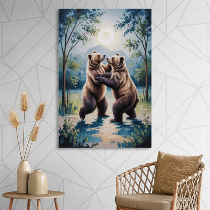 Graceful Bear Dance in Moonlight Sitting Room - Canvas Wall Art