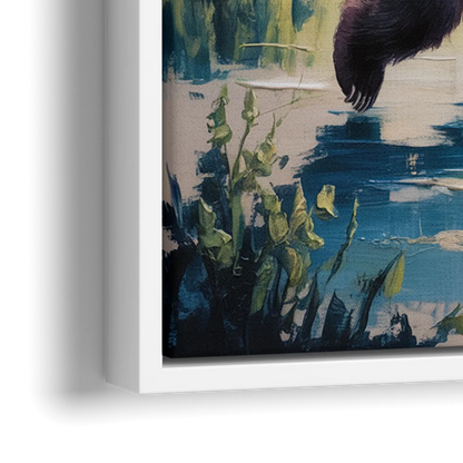Graceful Bear Dance in Moonlight - Close-Up White Frame Canvas