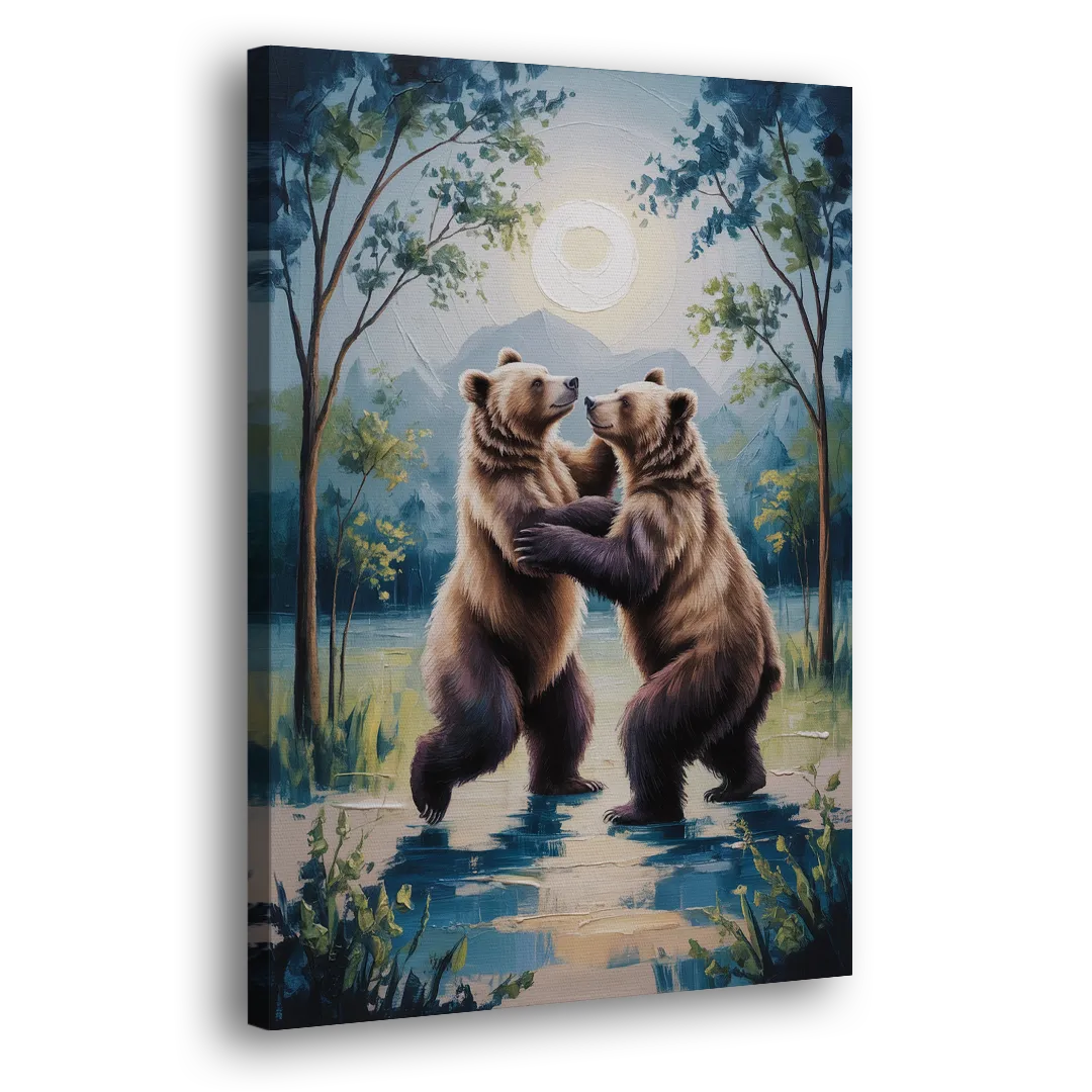 Graceful Bear Dance in Moonlight Side - Canvas Wall Art