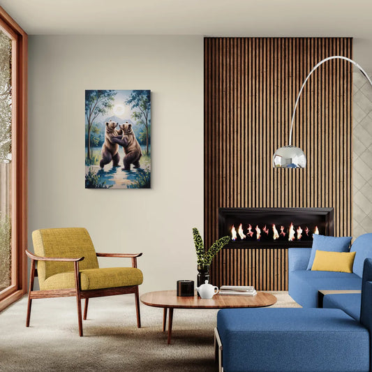 Graceful Bear Dance in Moonlight - Canvas Wall Art Living Room