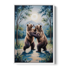 Graceful Bear Dance in Moonlight - White Framed Canvas Wall Art - Front