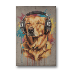 Graffiti Golden Retriever with Headphones - Canvas Wall Art - Front