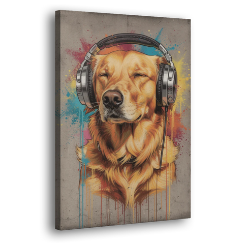 Graffiti Golden Retriever with Headphones - Canvas Wall Art