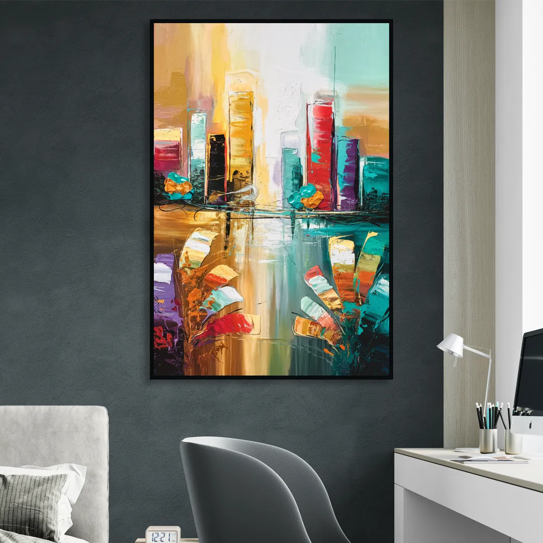 Grand Rapids Artistic City Vibes Living Room - Black Canvas Wall Art