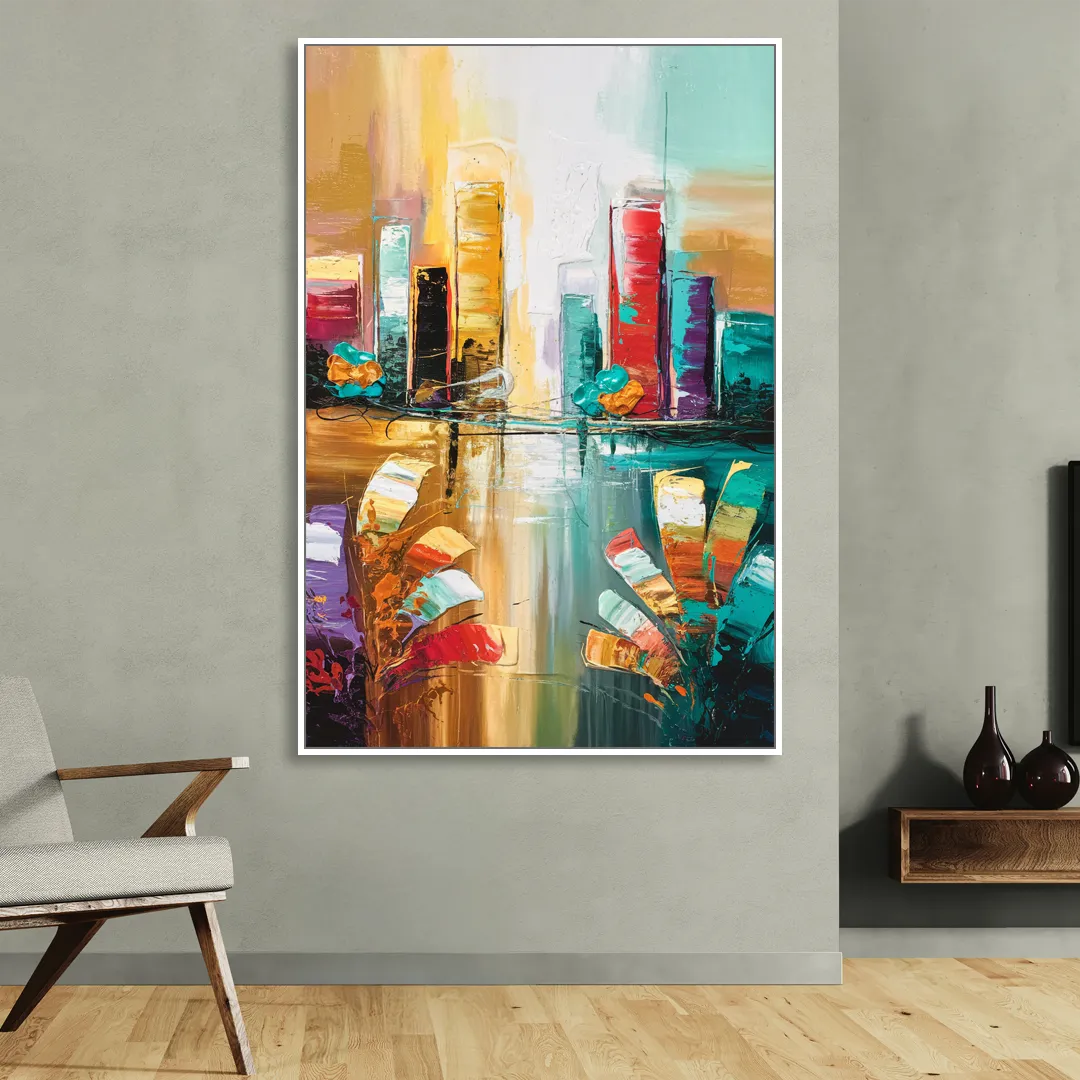 Grand Rapids Artistic City Vibes Living Room - White Canvas Wall Art