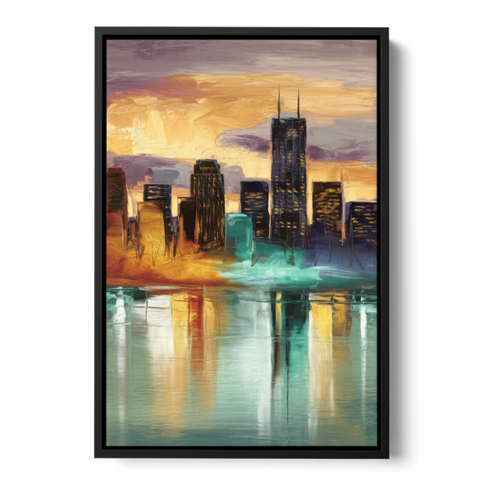 Grand Rapids Cityscape Reflections - Black Framed Canvas Wall Art - Front