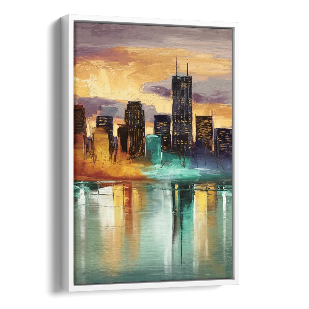 Grand Rapids Cityscape Reflections Side - White Canvas Wall Art