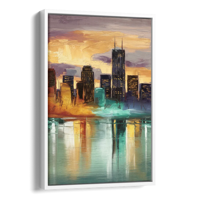 Grand Rapids Cityscape Reflections Side - White Canvas Wall Art